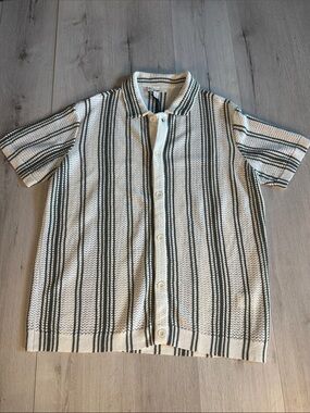 The Commons Striped Open-Weave Shirt Green Large NWT STITCH FIX
